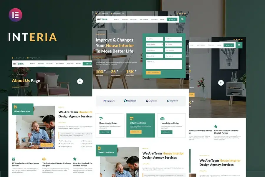 Interia — Template Kit Elementor для услуг по дизайну интерьера Interia-Kit
